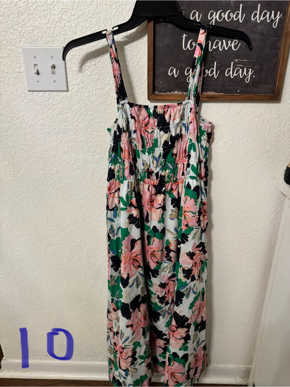 Floral Smocked Maxi Dress - Pink, Green, Black on White